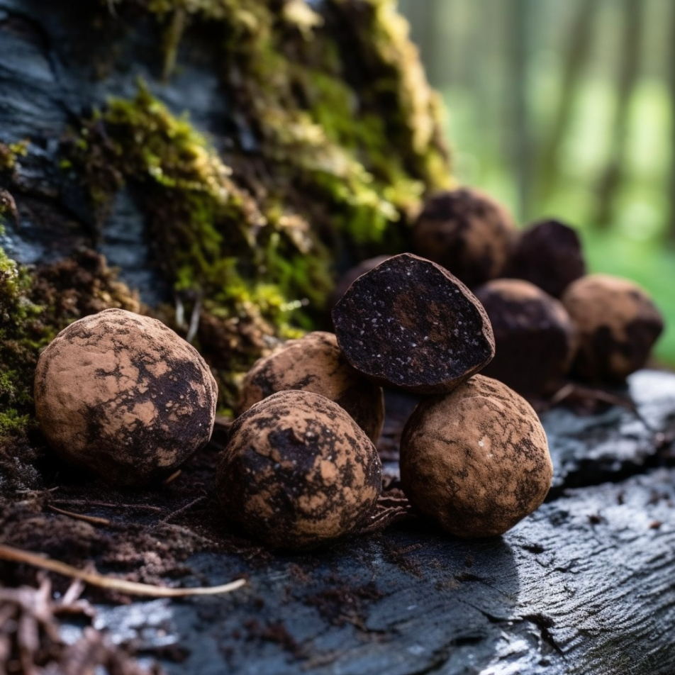 A picture of Birch Chaga Truffles growing on a birch tree, representing the topic of the article