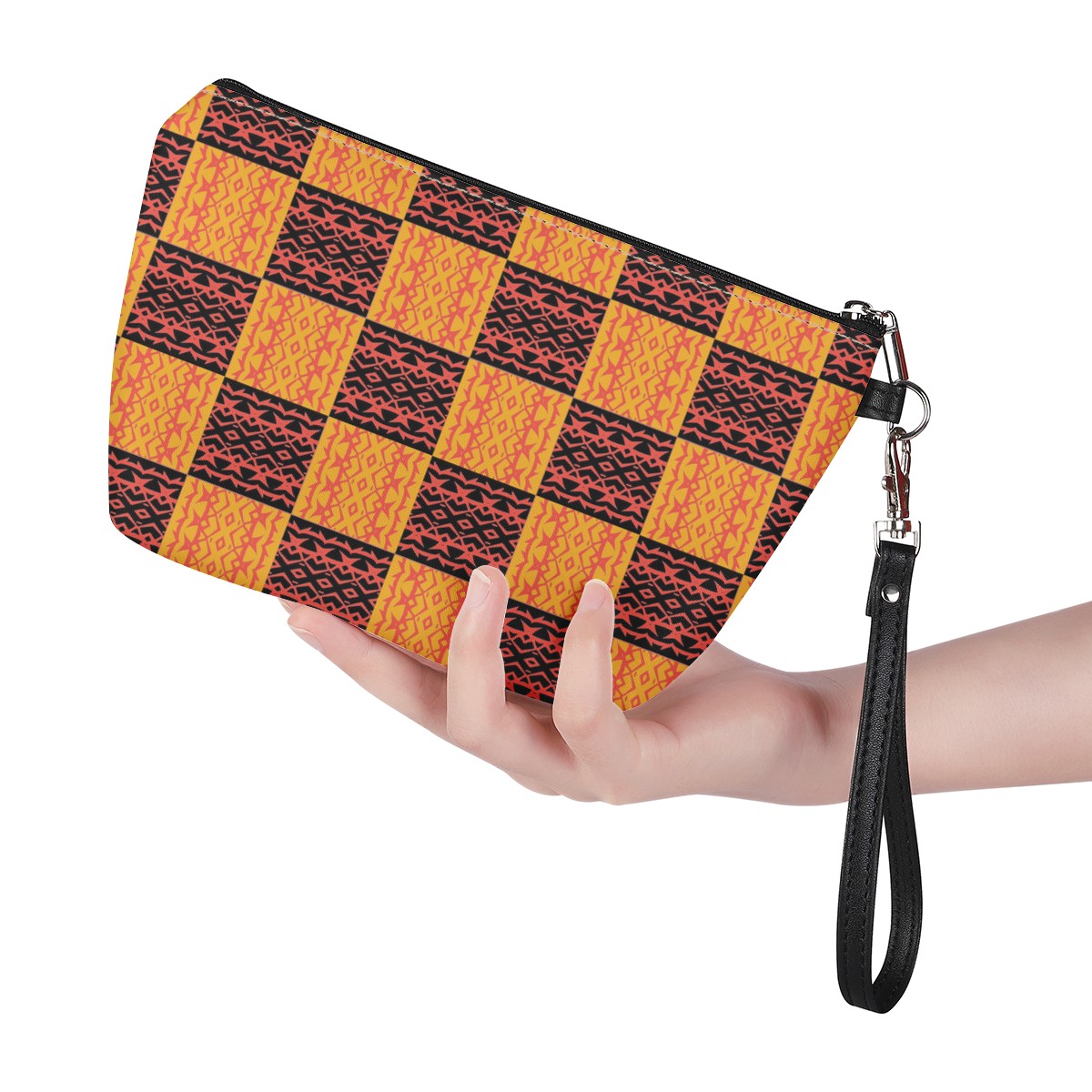 Luxtrini - Black and Orange Tribal Design - Sling Cosmetic Bags