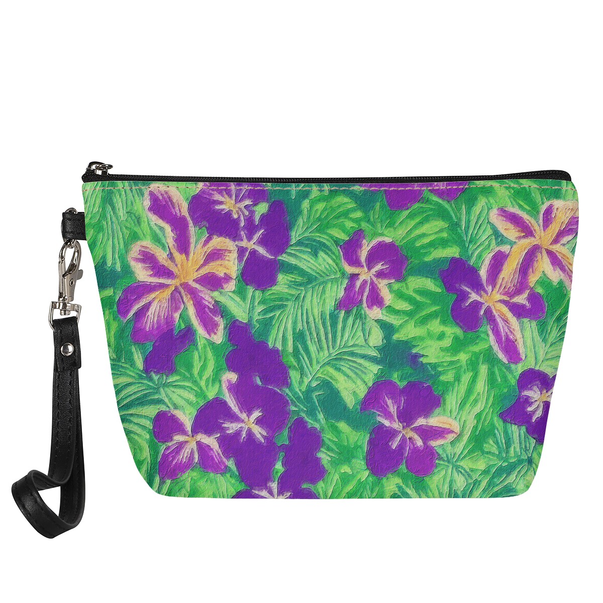 Luxtrini - Blue Flag Iris on Green Sling Cosmetic Bags