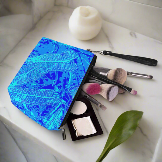Luxtrini - Vibrant Blue Croton Pattern Sling Cosmetic Bags