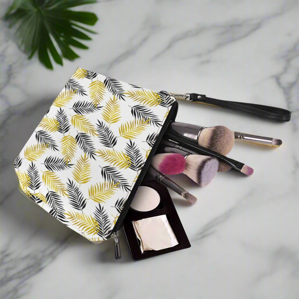 Luxtrini - Black and Gold Palm Branches Sling Cosmetic Bags