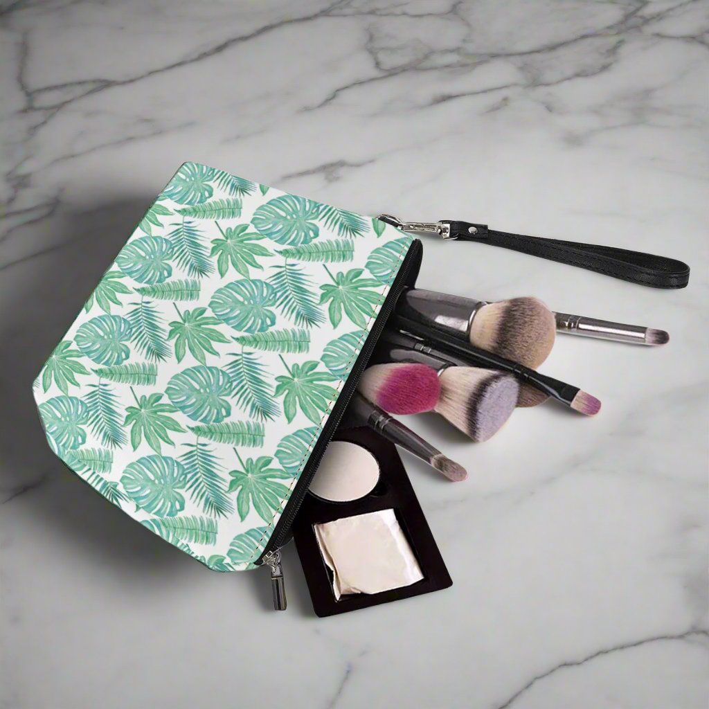 Luxtrini - Palm and Monstera Leaf Green Pattern Sling Cosmetic Bags
