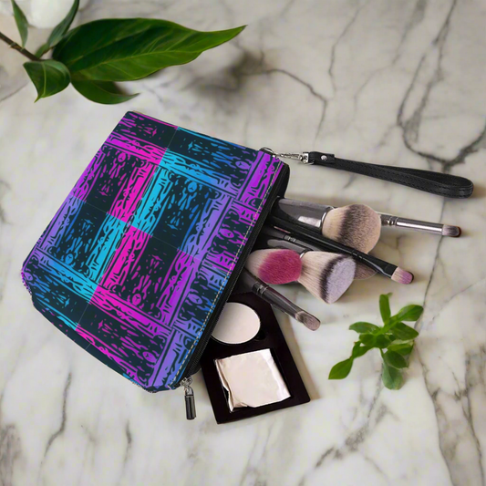 Luxtrini - San Marcos Plaid Blue and Purple Sling Cosmetic Bags