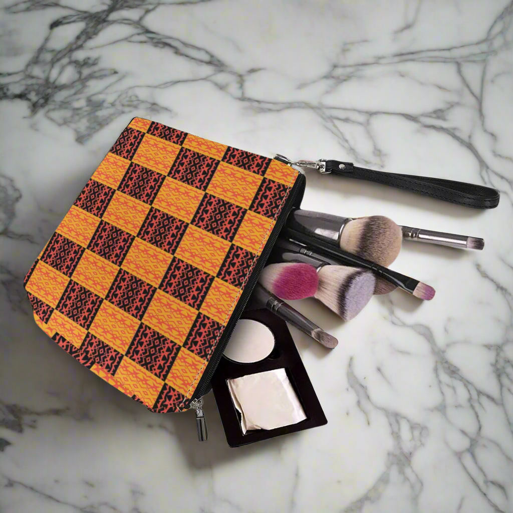 Luxtrini - Black and Orange Tribal Design - Sling Cosmetic Bags