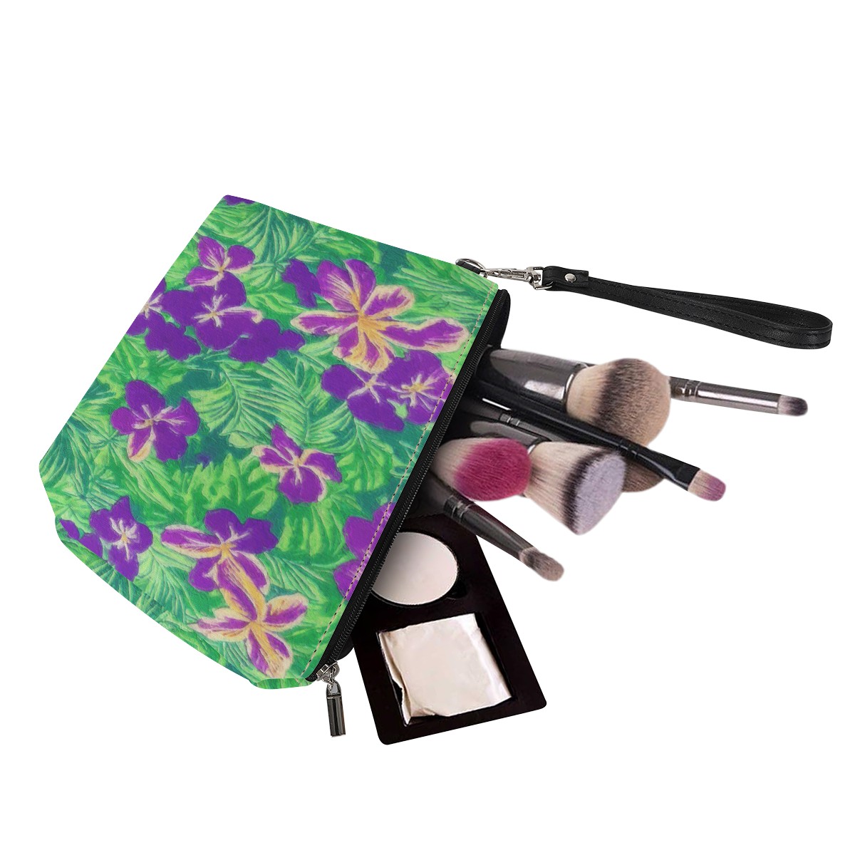 Luxtrini - Blue Flag Iris on Green Sling Cosmetic Bags