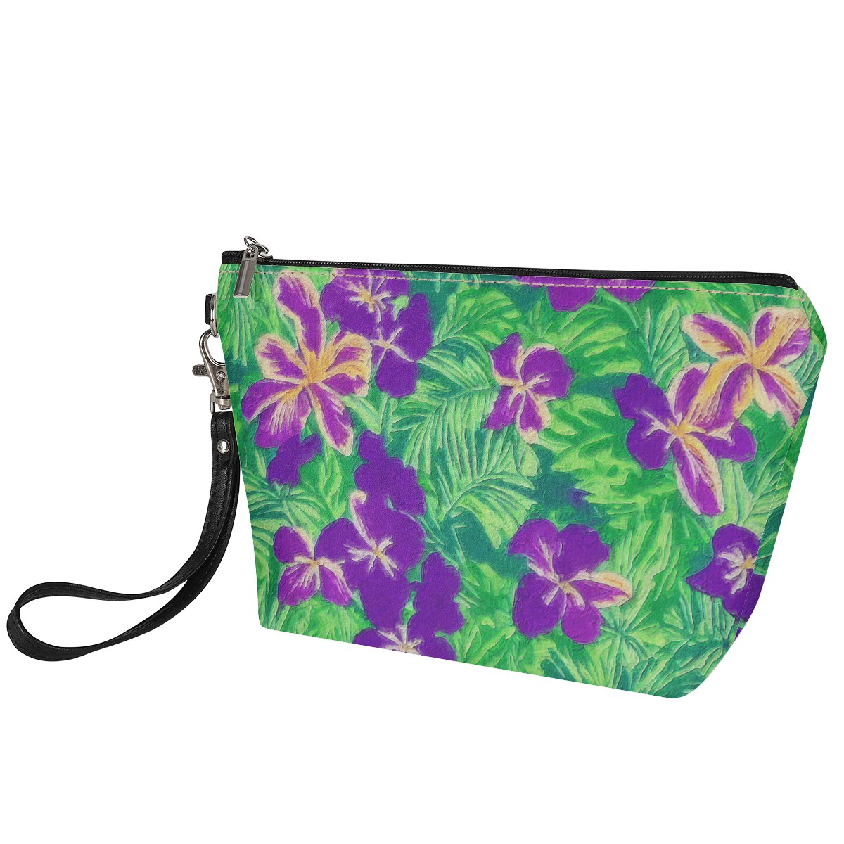 Luxtrini - Blue Flag Iris on Green Sling Cosmetic Bags