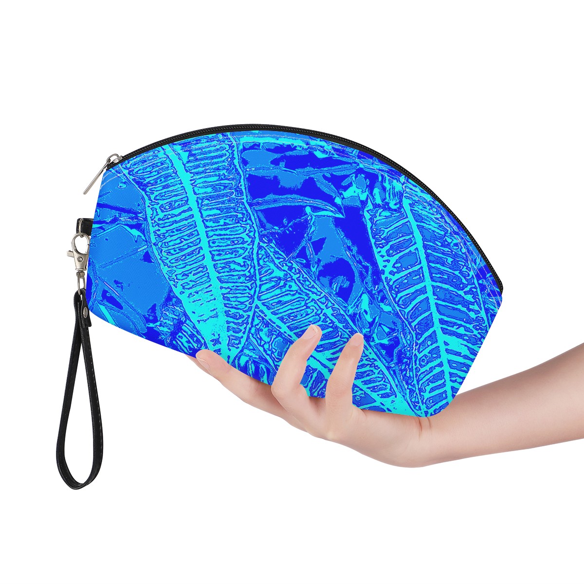 Luxtrini - Vibrant Blue Croton Pattern Curve Cosmetic Bags