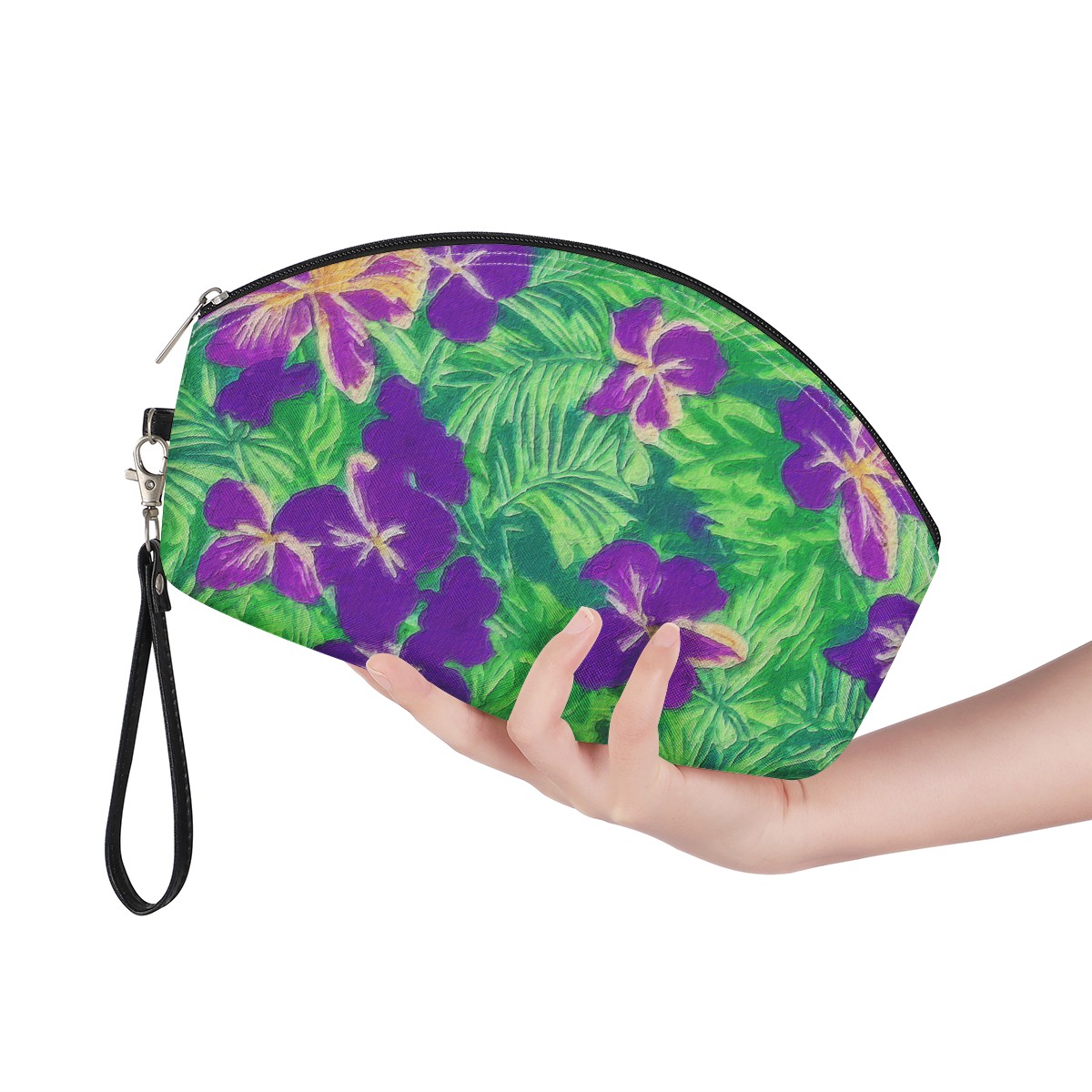 Luxtrini - Blue Flag Iris on Green Curve Cosmetic Bags