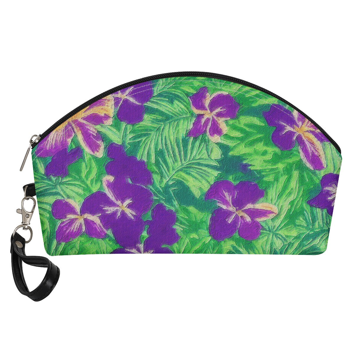 Luxtrini - Blue Flag Iris on Green Curve Cosmetic Bags