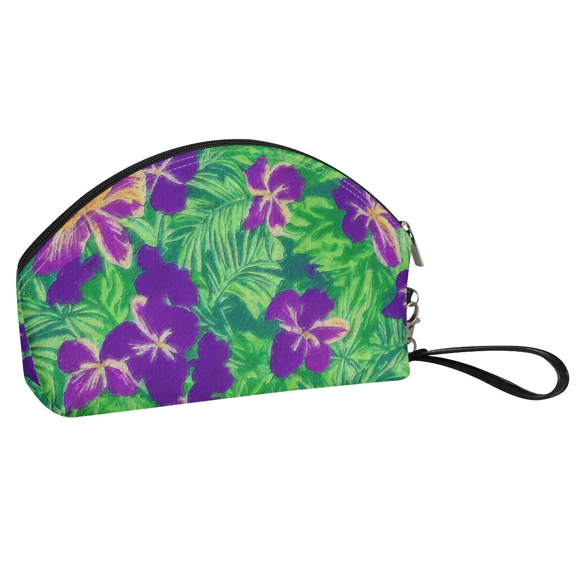 Luxtrini - Blue Flag Iris on Green Curve Cosmetic Bags