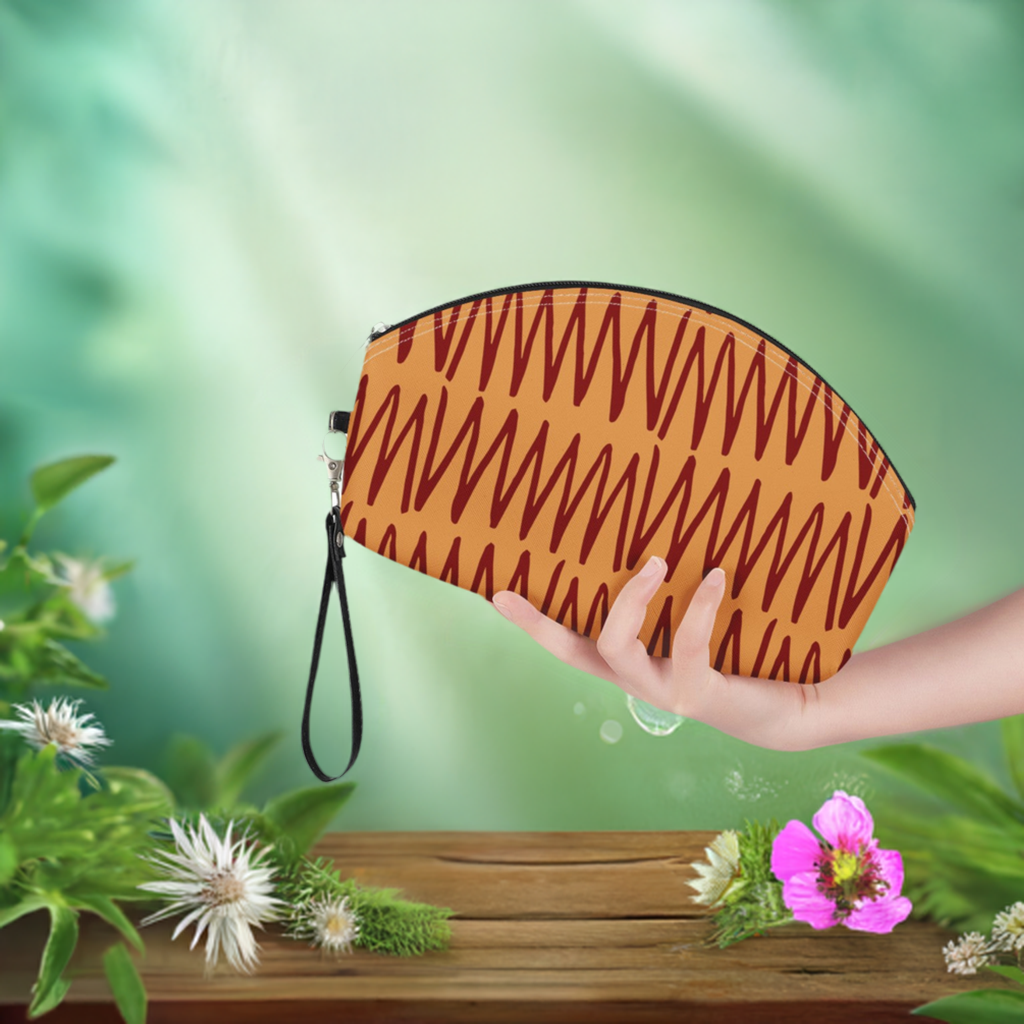 Luxtrini - African Ethnic Mudcloth Orange Curve Cosmetic Bags